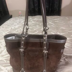 Coach Brown Suede Tote with Leather Trim